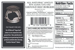 All Natural Angus Beef 1/4 LB Burgers 85% Lean - frontierenaturalmeats