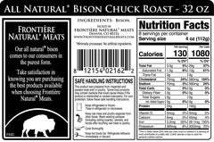 All Natural Bison Chuck Roast, 2 LBs - frontierenaturalmeats