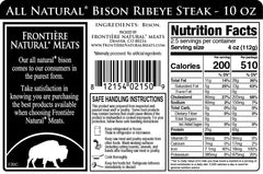 All Natural Bison Ribeye Steak, 10 oz - frontierenaturalmeats