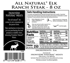 All Natural Elk Ranch Steak, 8 oz - frontierenaturalmeats