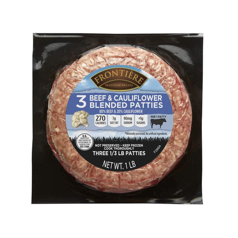 Beef and Cauliflower Blended Burgers, 1/3 LB - frontierenaturalmeats