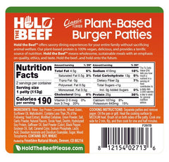 Hold the Beef, Classic Plant-Based 1/4 LB Burger Patties - frontierenaturalmeats