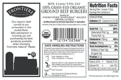 Organic Beef 1/4 LB Burgers 85% Lean - frontierenaturalmeats